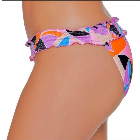 Salt & Cove Retro Print Smocked Hipster Bikini Bottom - M - Picture 3 of 6